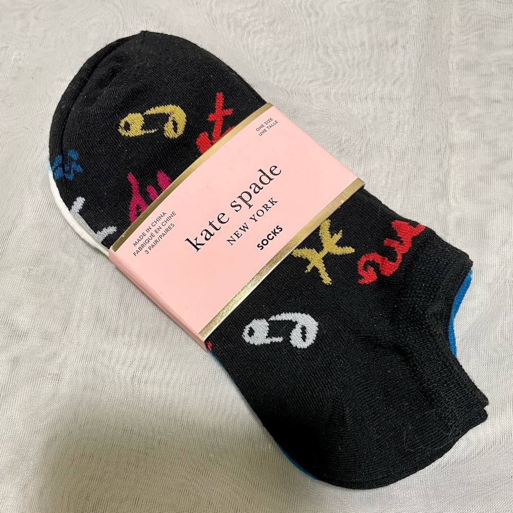 Kate Spade Multicolor Set of 3 Liner Socks, NWT